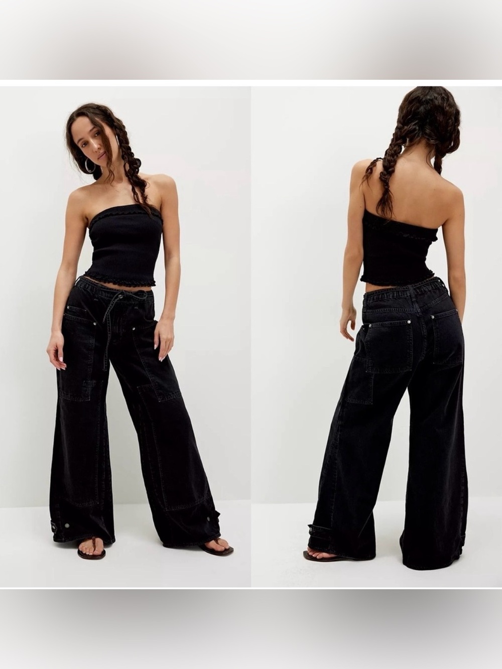 Free People/ We The Free Curvy Outlaw Patch Wide Leg Jeans. Size XXL & Small